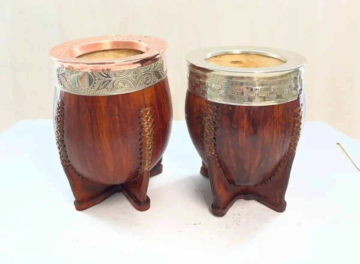 Mate Imperial de Calabaza Forrado en cuero -Anillo de Alpaca