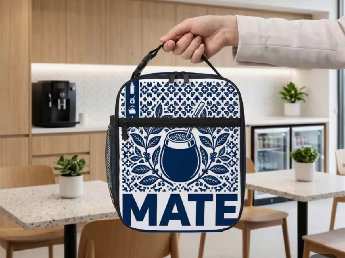 Bolso de Almuerzo Geométrica Re utilizables Azul