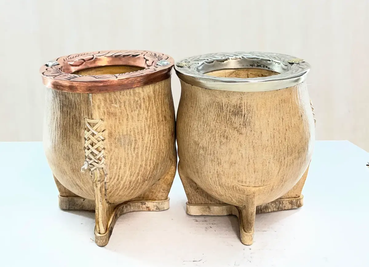 Mate Camionero calabaza Forrado en Cuero Crudo Virola de Alpaca